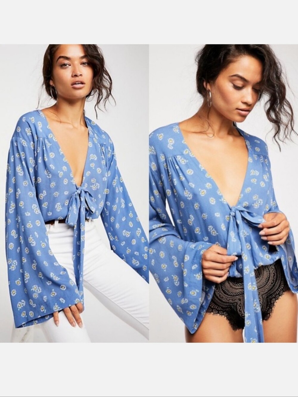 FREE PEOPLE Forties Floral Tie-Front Bodysuit